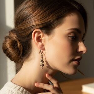 Earrings Handmade Natural Stone Terracotta/Black/Brown Antique Copper Dangle